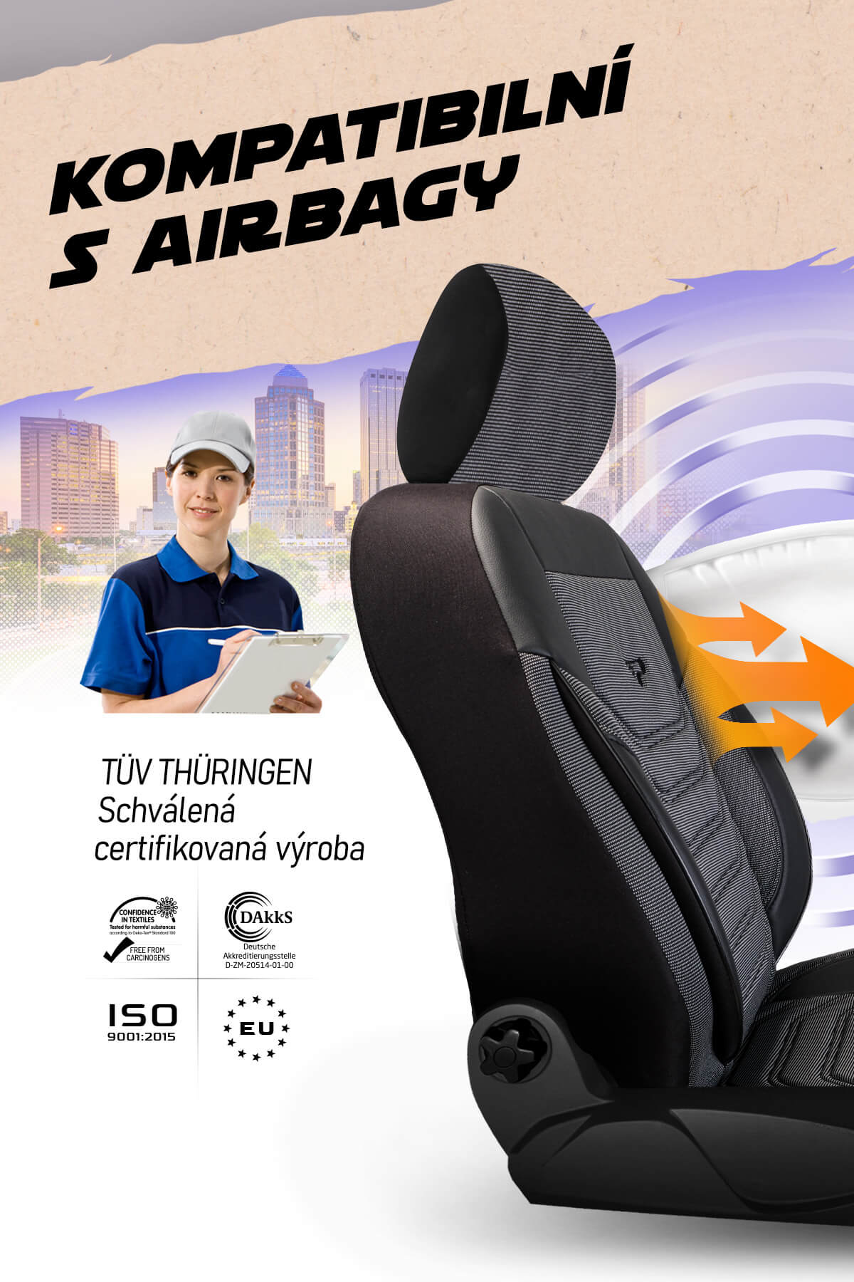 Autopotahy Florida – certifikované pro kompatibilitu s airbagy, ISO 9001:2015