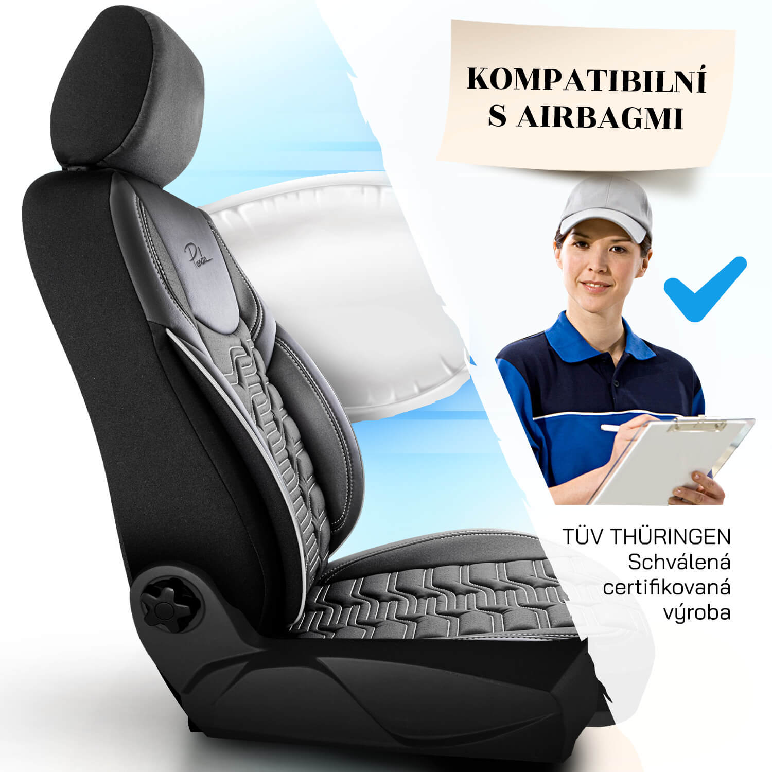 Autopotahy BERLIN černo-šedé – Kompatibilní s airbagy